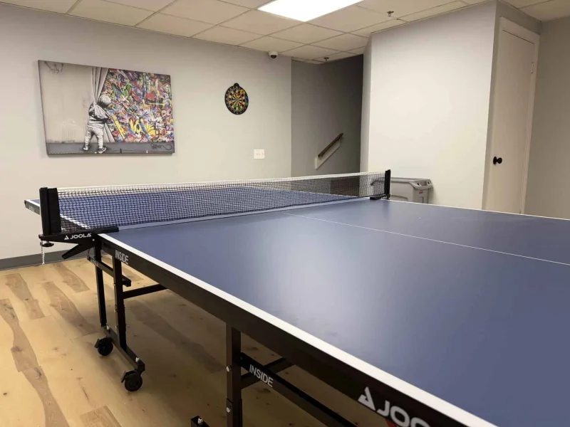 Recreation area with ping pong table